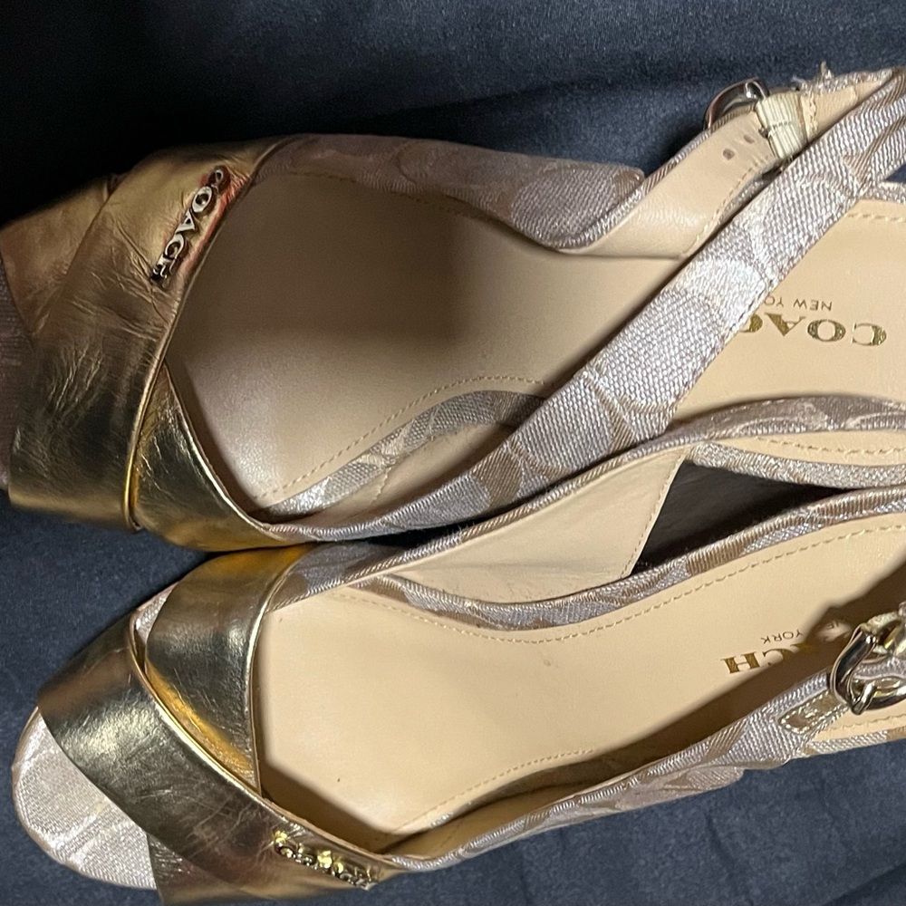 Coach Gold and Cream Slingback Heels